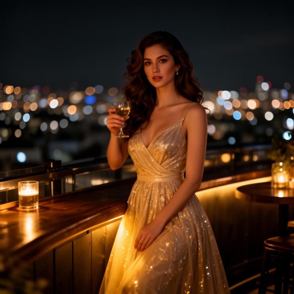 Beautiful AI woman at a sophisticated restaurant